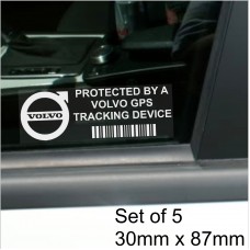 5 x Volvo GPS Tracking Device Security WINDOW Stickers 87x30mm-S40,C30,V70,V40,XC60-White onto Clear-Car,Van Alarm Tracker